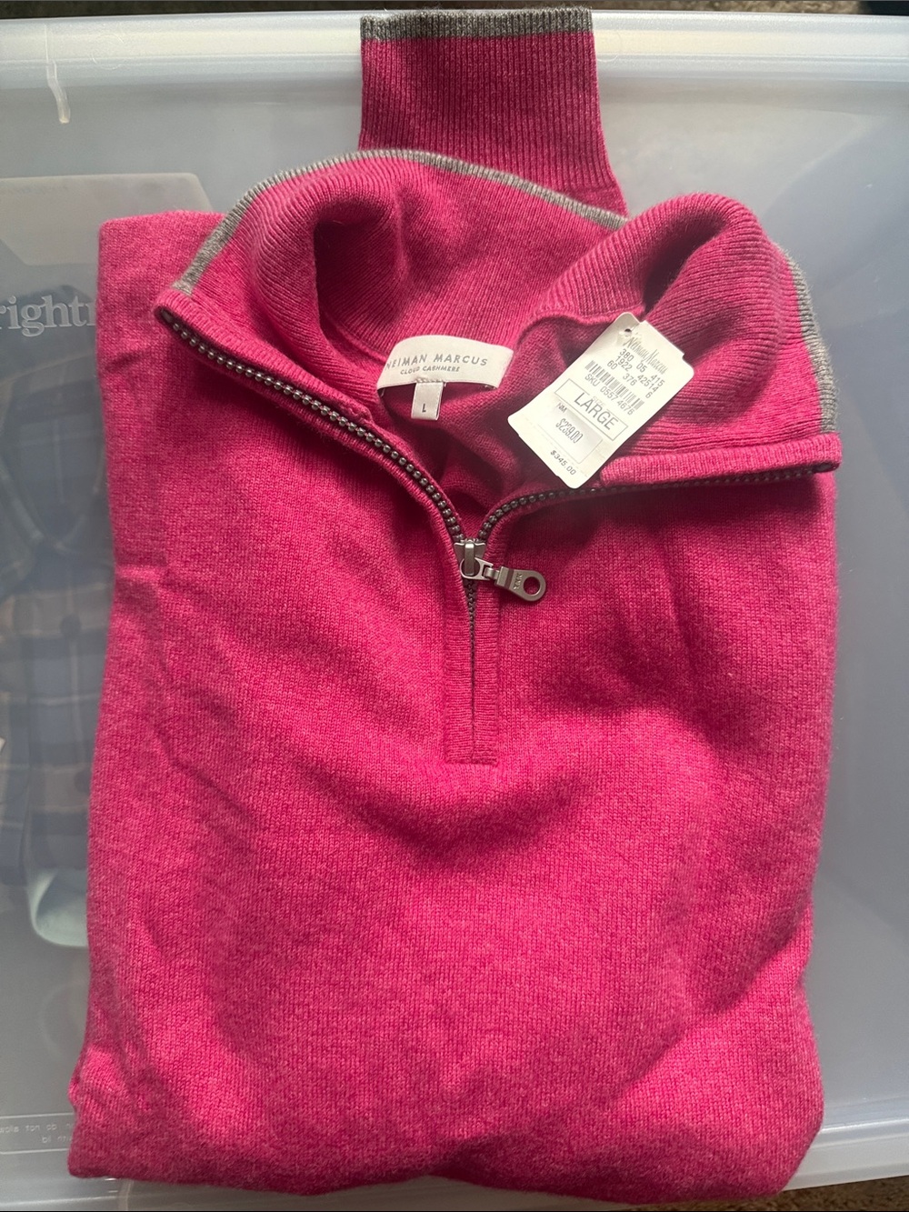 Neiman Marcus Men’s Fuchsia Half-Zip Sweater with Gray Trim